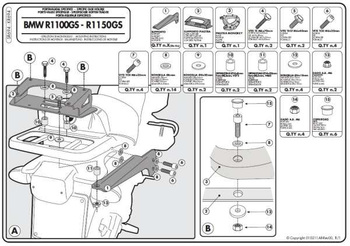 KAPPA STELAŻ KUFRA CENTRALNEGO BMW R 1100GS (94-99), R 1150GS (00-03) ( Z PŁYTĄ MONOKEY ) - KR694