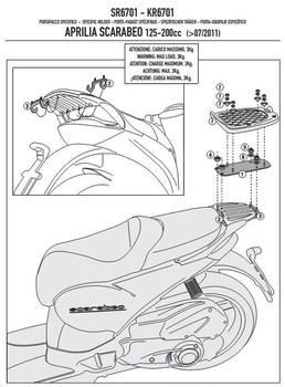 KAPPA STELAŻ KUFRA CENTRALNEGO APRILIA SCARABEO 125/200 (11-15) ( BEZ PŁYTY ) - KR6701