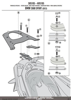 KAPPA STELAŻ KUFRA CENTRALNEGO BMW C 600 SPORT (12-15) ( Z PŁYTĄ MONOKEY )