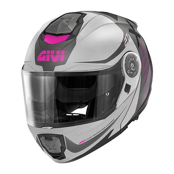 GIVI KASK X.27 DIMENSION - SZCZĘKOWY Z BLENDĄ - SZARY Z GRAFIKĄ RÓŻ ROZMIAR XS / 54