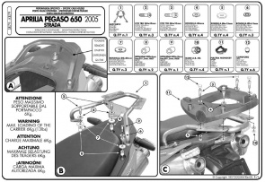 KAPPA STELAŻ KUFRA CENTRALNEGO APRILIA PEGASO 650 STRADA / TRAIL (05-11) ( Z PŁYTĄ MONOKEY ) - KR79