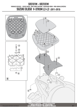 GIVI stelaż kufra centralnego MONOLOCK (bez płyty) - SUZUKI DL 650 V-STROM L2-L3-L4 (11 > 15) - SR3101M