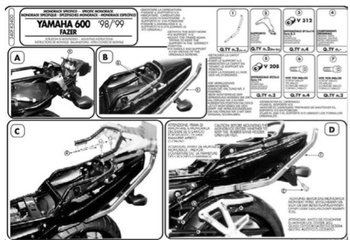 KAPPA STELAŻ KUFRA CENTRALNEGO YAMAHA FZS 600 FAZER (98-03) ( BEZ PŁYTY ) K3400  - K3400